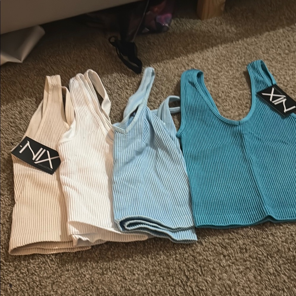 NYX Kids Ribbed Tank Top Set - Blue, White, Cream